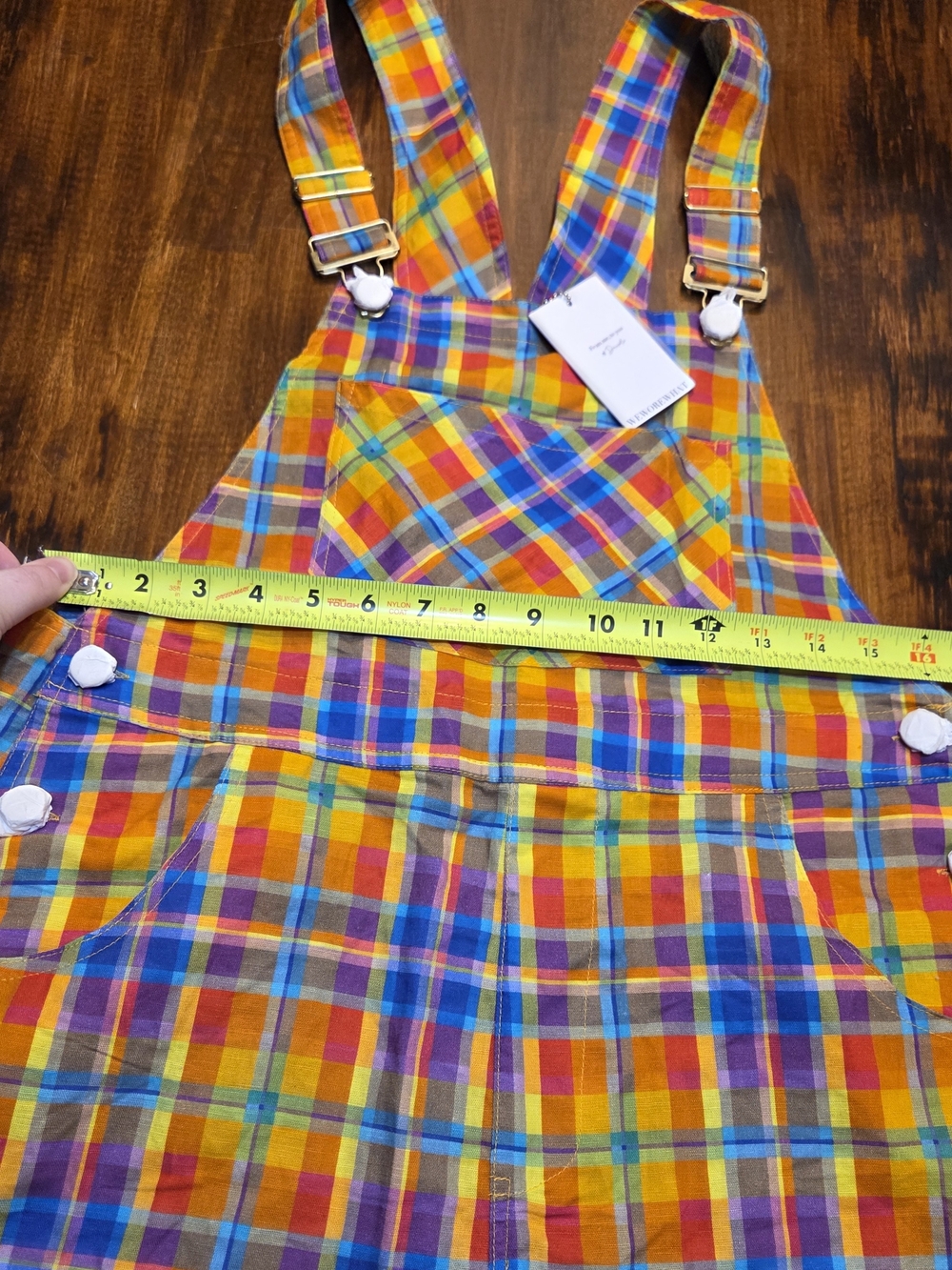 We Wore What Women's M Rainbow Overalls Short Romper Colorful Plaid Bold New - Picture 2 of 7